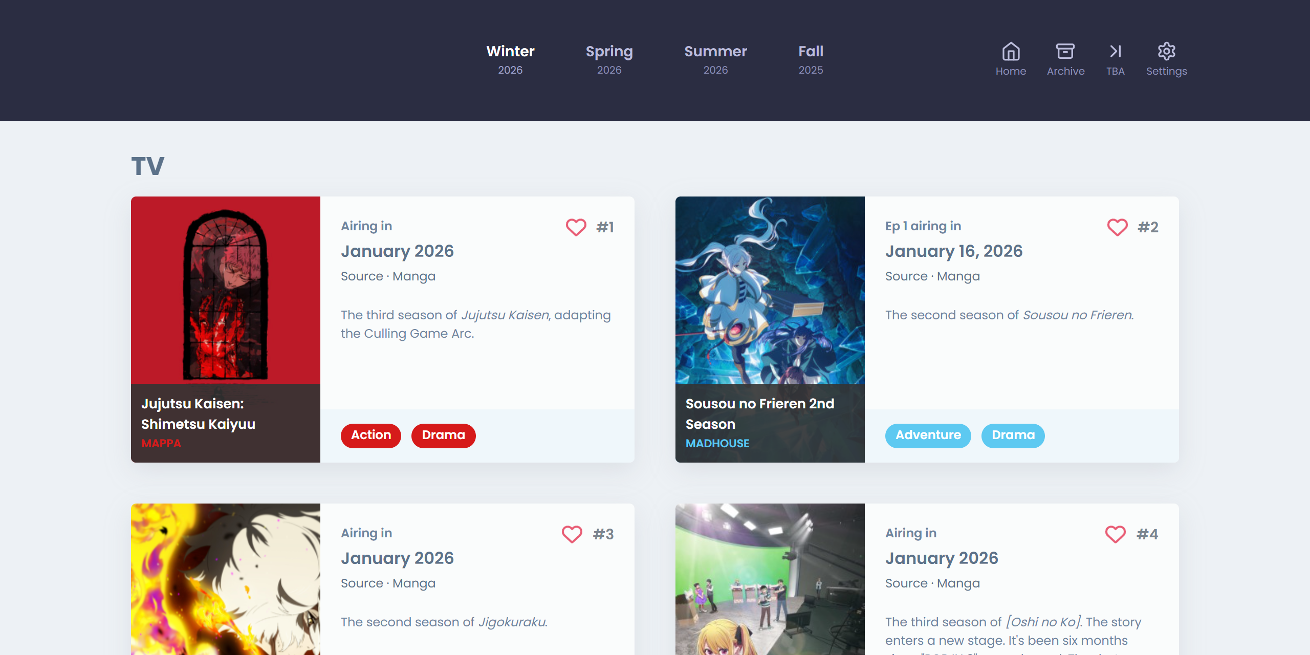 AniCycle home page showing seasonal anime